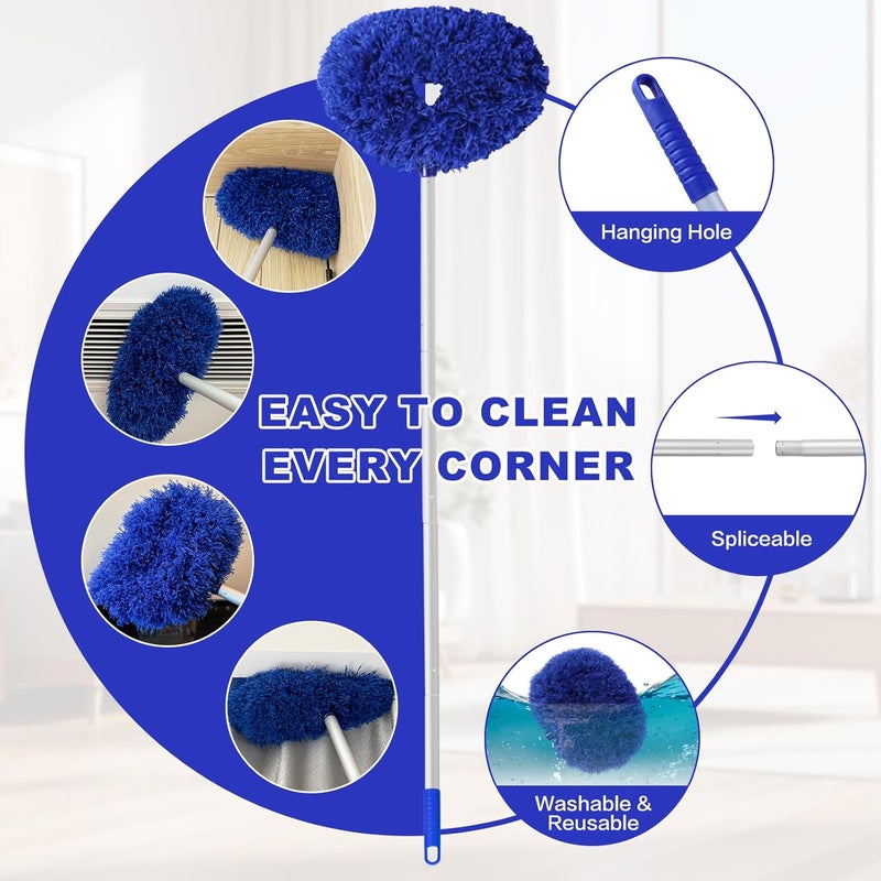 Heonay Ceiling Fan Cleaner Duster Reusable Microfiber Ceiling Fan Blade Cleaner Removable Duster with Extension Pole Adjusts 13 to 49.7 Inch for Cleaning Walls Furniture Door Window Top (Dark Blue) - Image 3